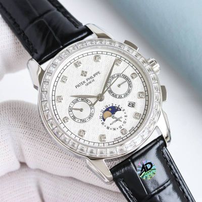 Patek Philippe Complications 9100 Movement Hour /Week/Star Chart /Month 42mm Diamond Bezel Watch